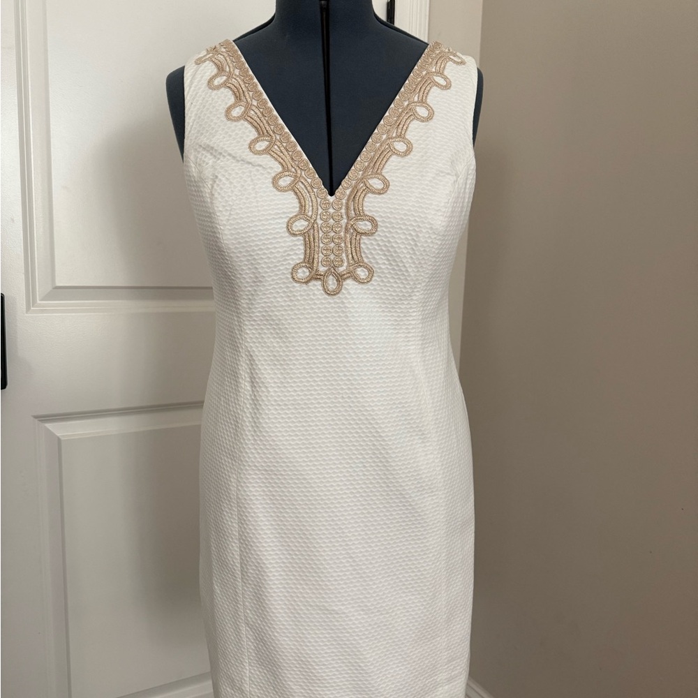 Elegant White and Tan Dress